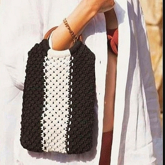 Laude The Label Handbags - Crocheted Wine Carry Bag - Wine Lover Gift Laude the Label Crochet Bamboo Purse